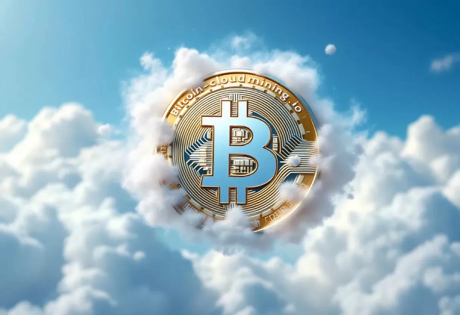 Bitcoin within a cloud with blue sky